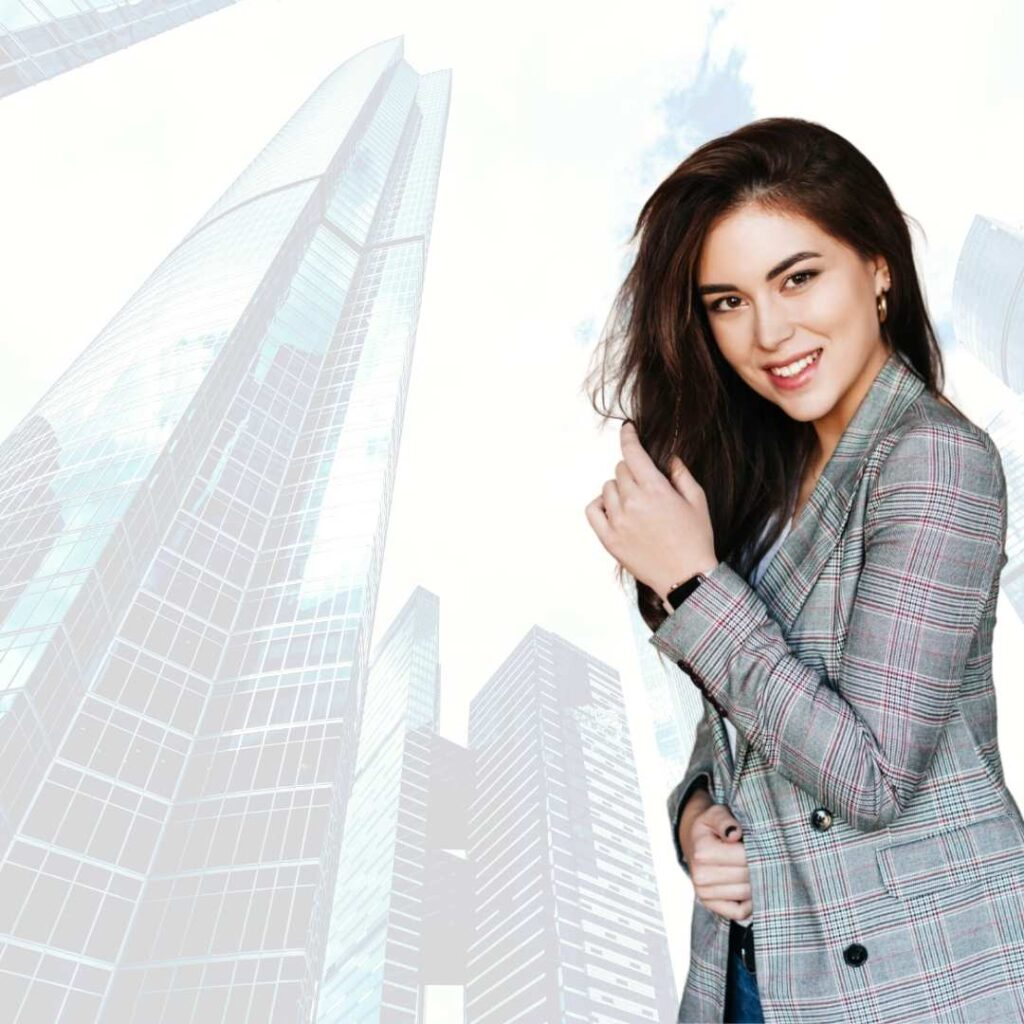 "girl in front building image"